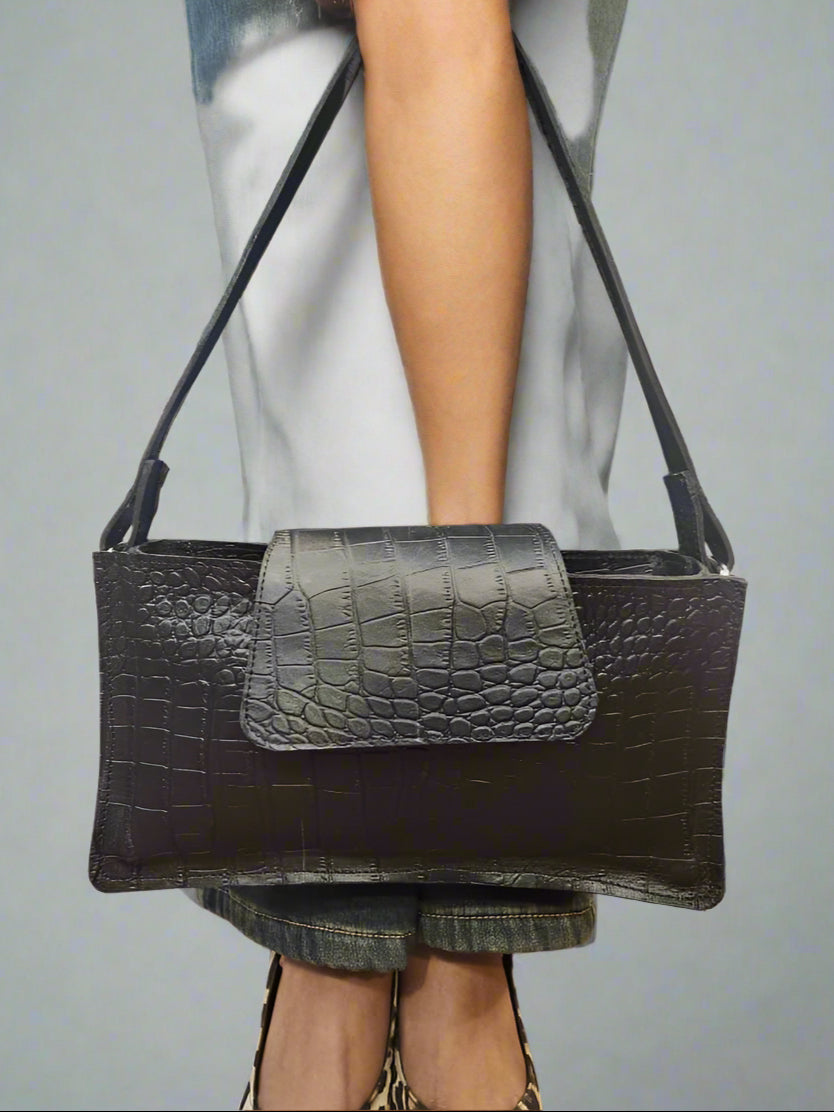 Ladies Mini Handbag – Chic Crocodile Leather-Textured Mini Handbag